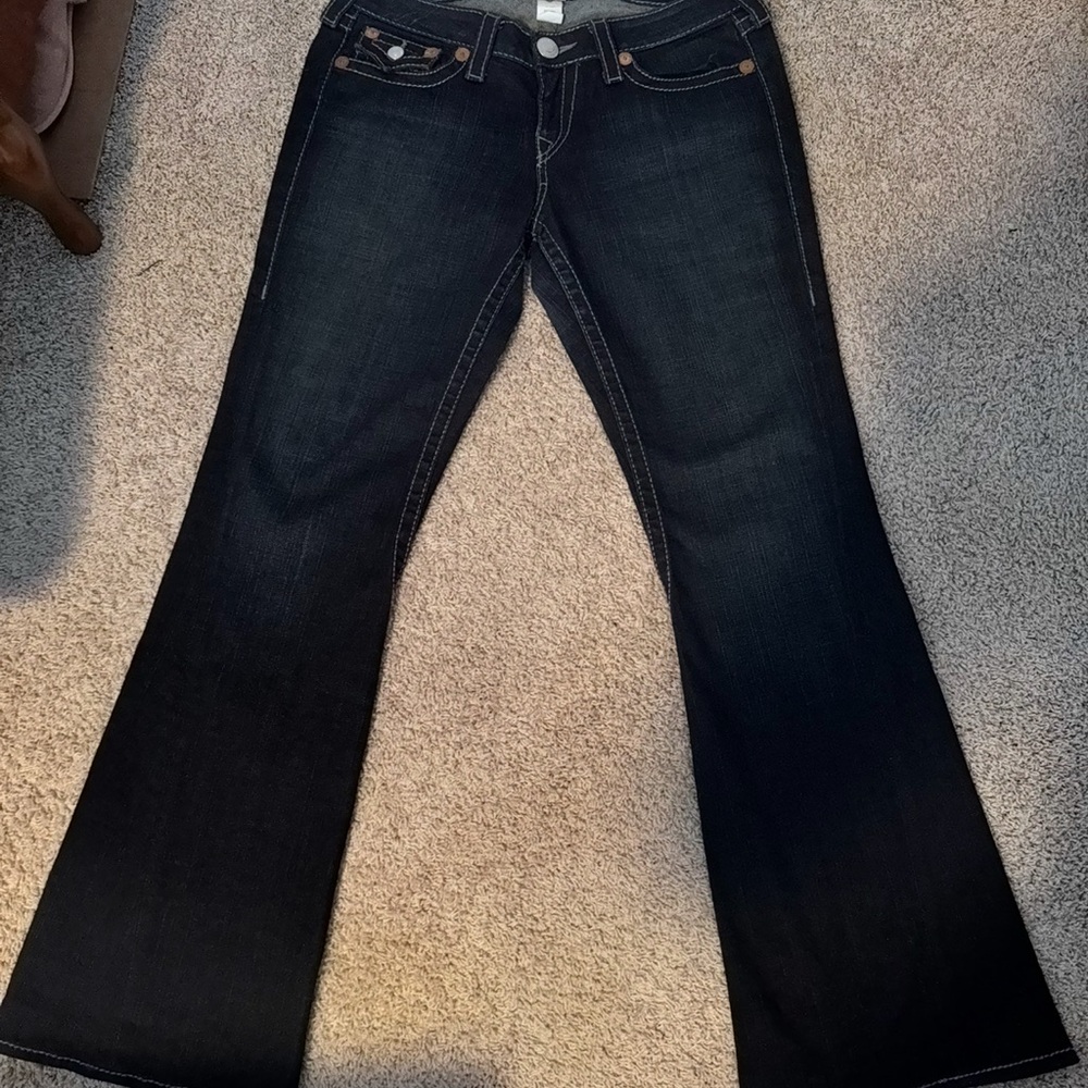 True Religion Black Flare Wide Leg Jeans